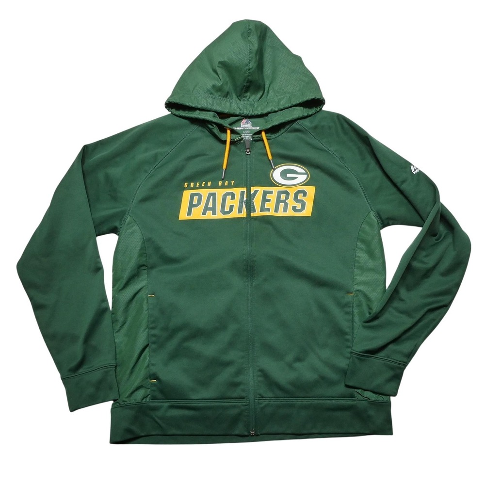 Green Bay Packers Jacket Mens Large Green‎ NFL Football Majestic ThermaBase